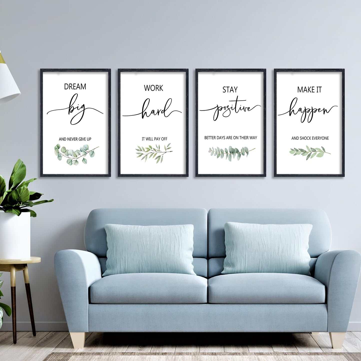 Set of 4 Inspirational Quotes Wall Art 16x11 Inch Encouraging Office Wooden Framed Positive Affirmations Home Family Decor Sign Motivational Plaque Wall Hanging Decoration (Black)