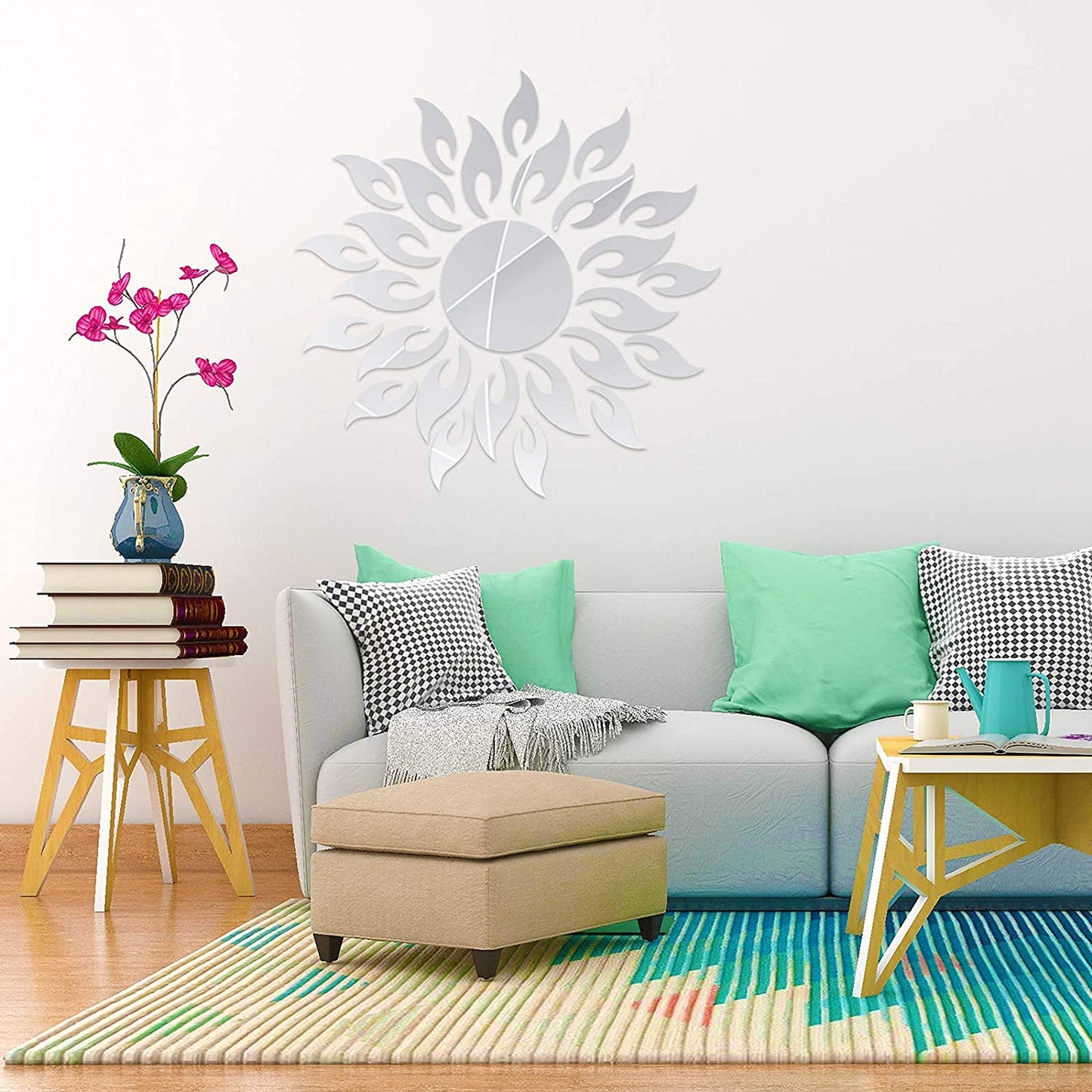 3D Mirror Sunlower Wall Decor Sticker, CUNYA Peel and Stick Wall Art Decals, Removable Acrylic Mirrors for Wall Living Room, Bedroom, Farmhouse Decor (Silver)