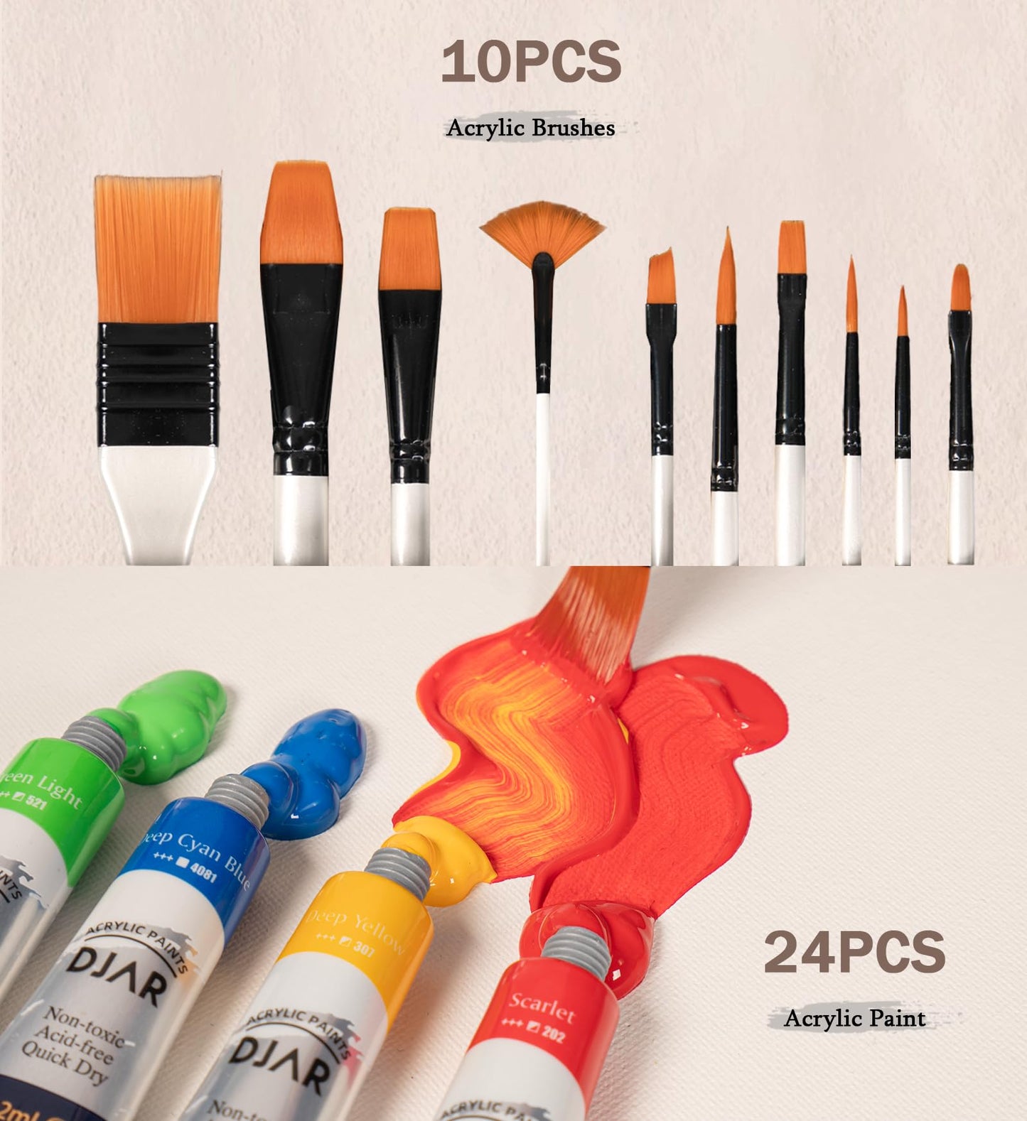 DJAR 49 Pcs Acrylic Paint Set with Tabletop Easel, Painting Kits with 24 Color Acrylic Paints, 11"x 14" Stretched Canvas & More, Art Painting Supplies for Kids Adults Beginner Artists