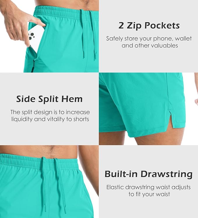 Aolesy Men's Gym Shorts Linerless & Liner - 5" Quick Dry Workout Running Shorts with Zip Pockets Sports Athletic Shorts