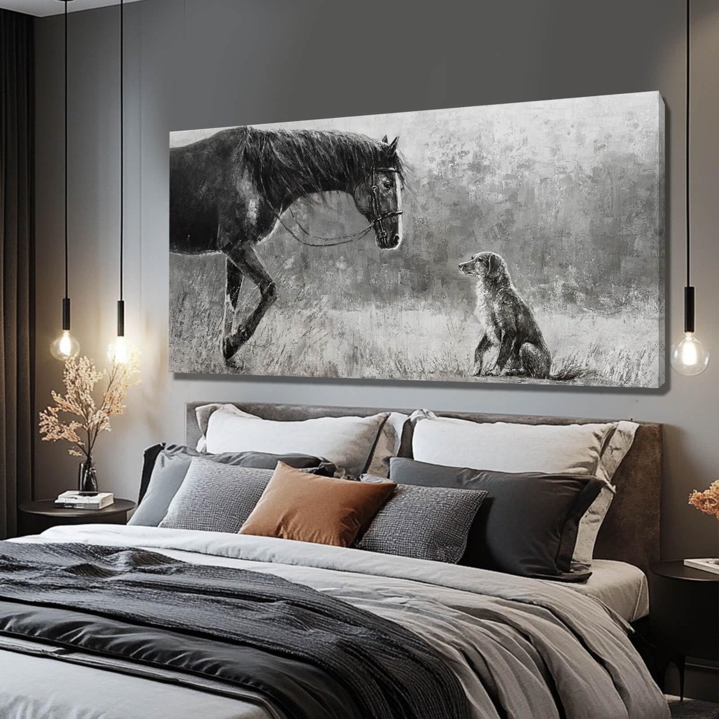 Artexist Horse Canvas Wall Decor Grey Wall Picture Modern Wall Hangings Decor 29"x58" Canvas Wall Art for Bedroom Kitchen Artwork