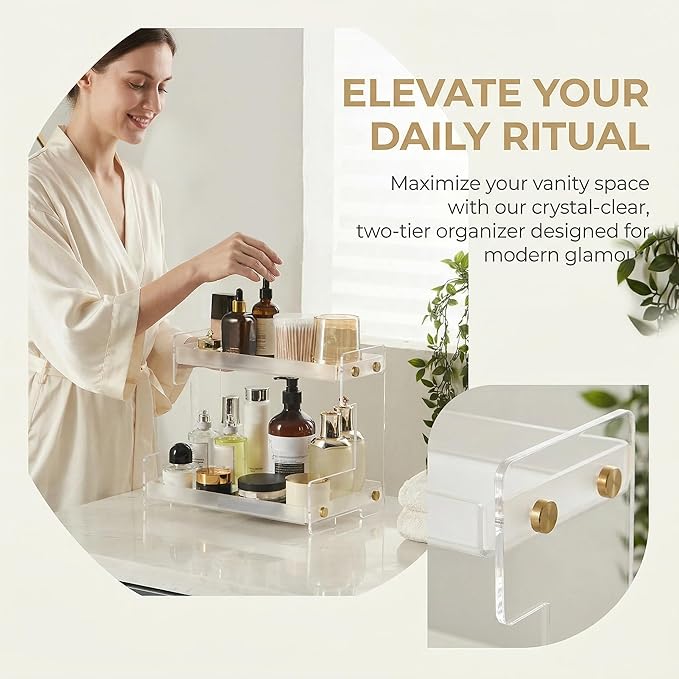 FFK Bathroom Organizer Countertop, 2 Tier Bathroom Counter Organizer Kitchen Spice Rack Cosmetic Organizer,Countertop Storage for Bathroom, Kitchen, Living Room, Bedroom, Dressing Table