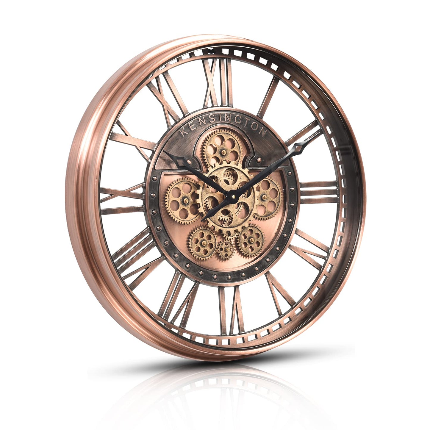 CLXEAST 21 Inch Large Roman Numeral Wall Clock with Moving Gears,Farmhouse Copper Rose Gold/Copper Metal Wall Clocks for Living Room Decor,House Warming Gifts New Home