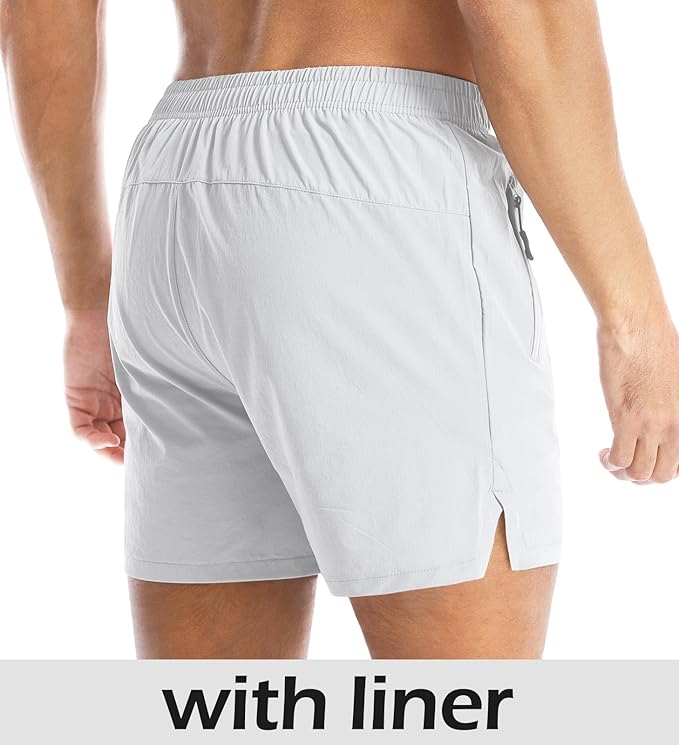 Aolesy Men's Gym Shorts Linerless & Liner - 5" Quick Dry Workout Running Shorts with Zip Pockets Sports Athletic Shorts