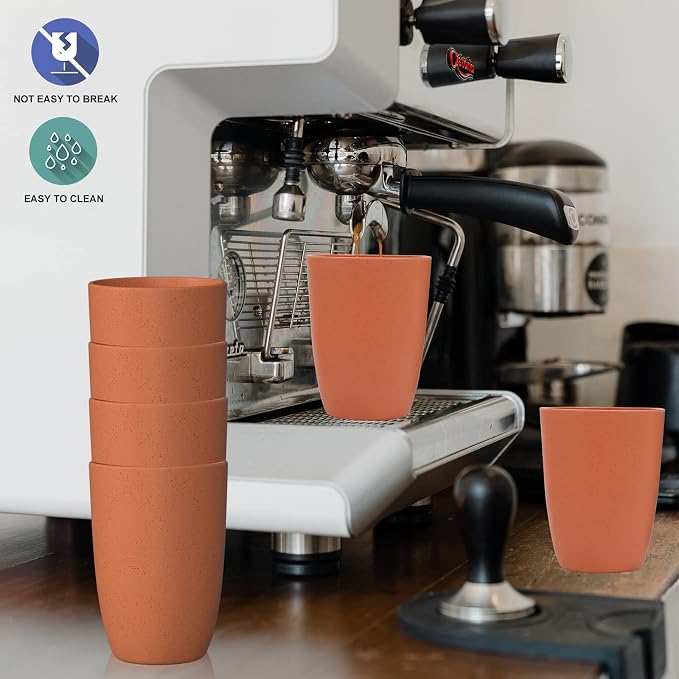 Wrova Wheat Straw Cups 6 PCS Good Alternative to Plastic Reusable Cups 12 oz Unbreakable Drinking Cup Reusable Dishwasher Safe Water Plastic Glasses Orange