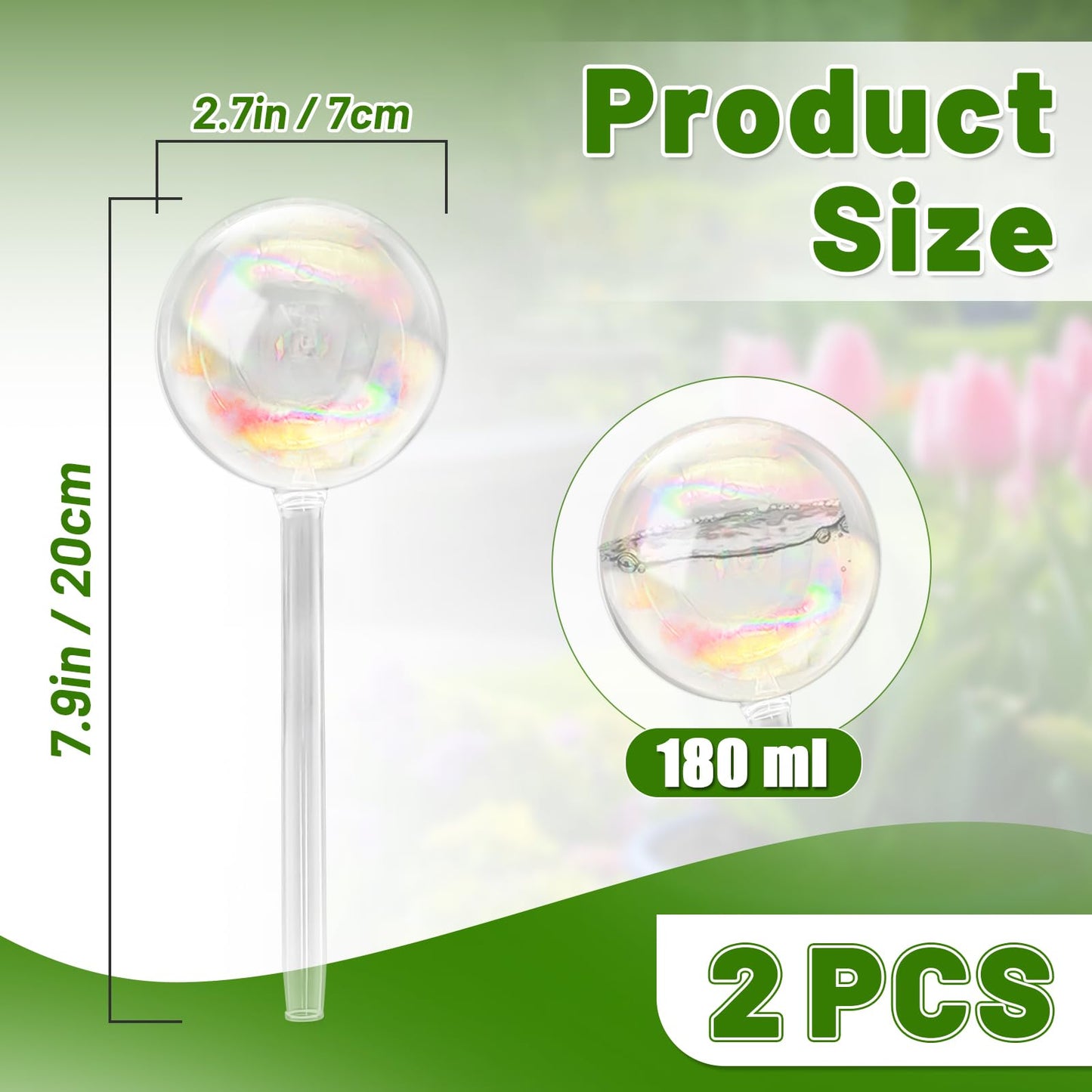 2 Pack Iridescent Glass Plant Watering Globe,Automatic Self-Watering Bulbs for Indoor Outdoor Plants-Hand-Blown Glass Watering Stakes for Home Garden Decor-Ideal Gift for Plant Lovers,Flowers,Pots