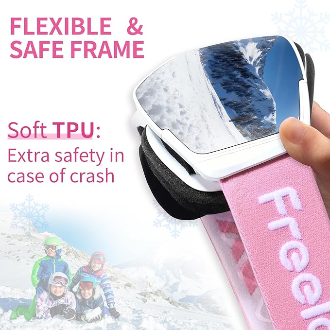 Freela Kids Ski Snowboard Goggles for Toddler(3-14) Youth Anti Fog Anti UV Goggles Girls Boys Snow Skiing Equipment