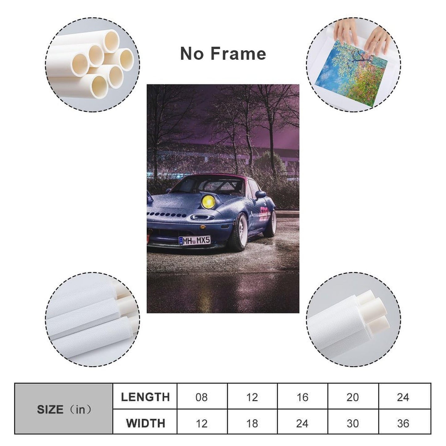 Jdm Car Mx5 Neon Modified Neon Car Posters for Bedroom Car Wall Decor for Mens Room Decor Aesthetic Canvas Wall Art Prints Pictures Paintings Framed Unframed 12x18inch(30x45cm)
