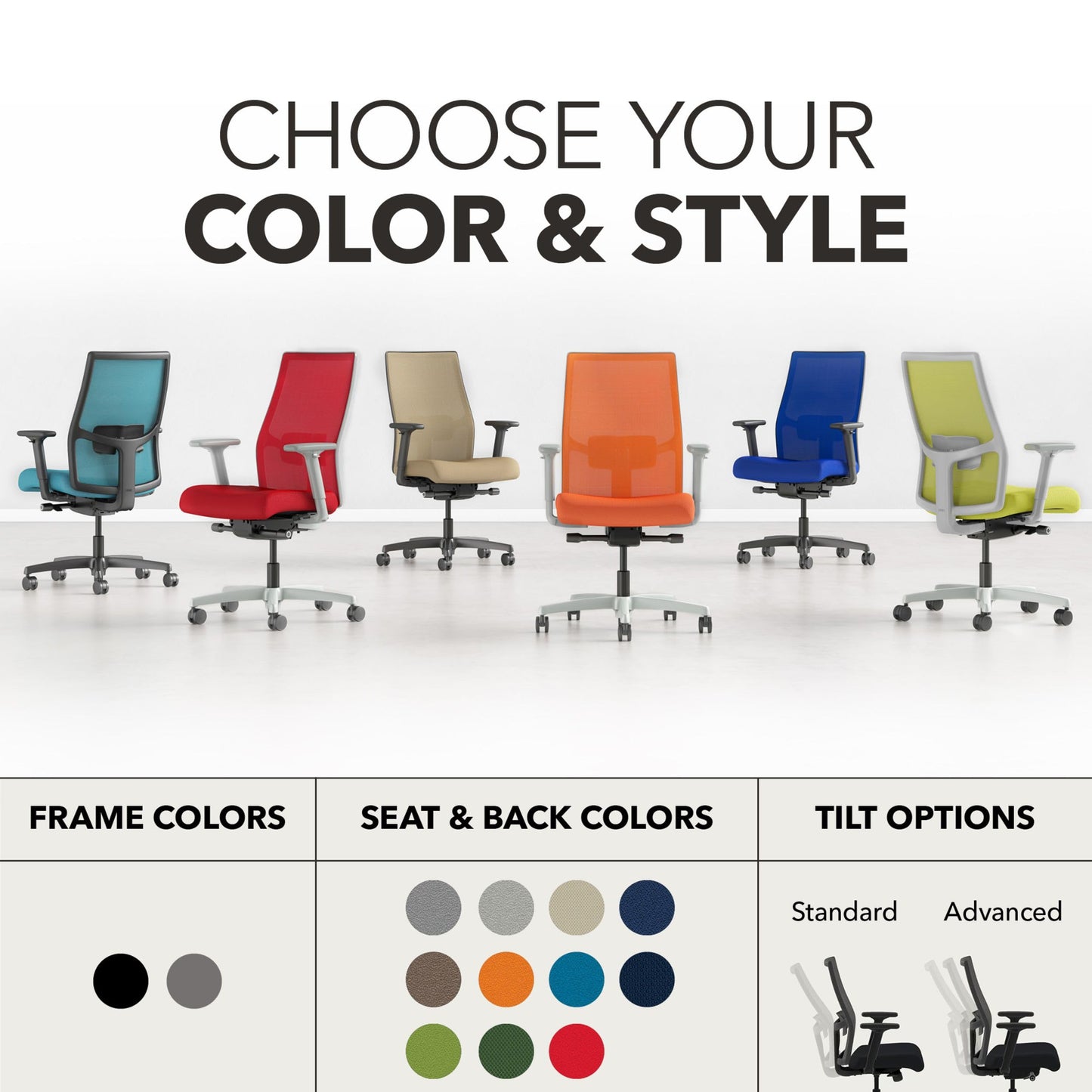 HON Ignition 2.0 Ergonomic Office Chair, Adjustable Tilt, Swivel Wheels, Comfy for Long Hours, Home Office Desk Chairs, Blue