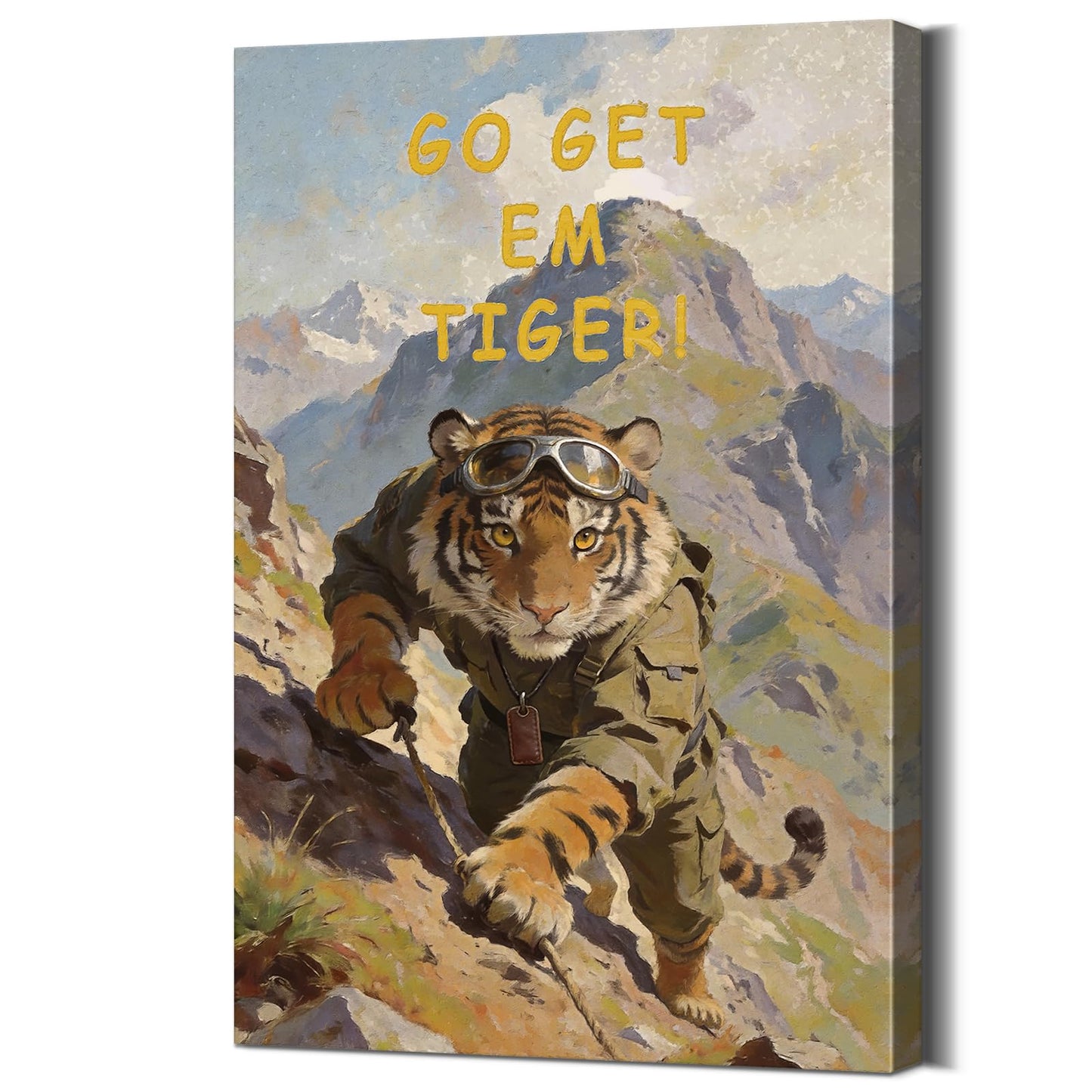 YOUHONG Inspirational Wall Decor Office Decor Funny Office Wall Art GO GET EM TIGER Tiger Print Animal Posters 12x18 Inch with Built-in Wooden Frame Lightweight for Home, Living Room, Classroom