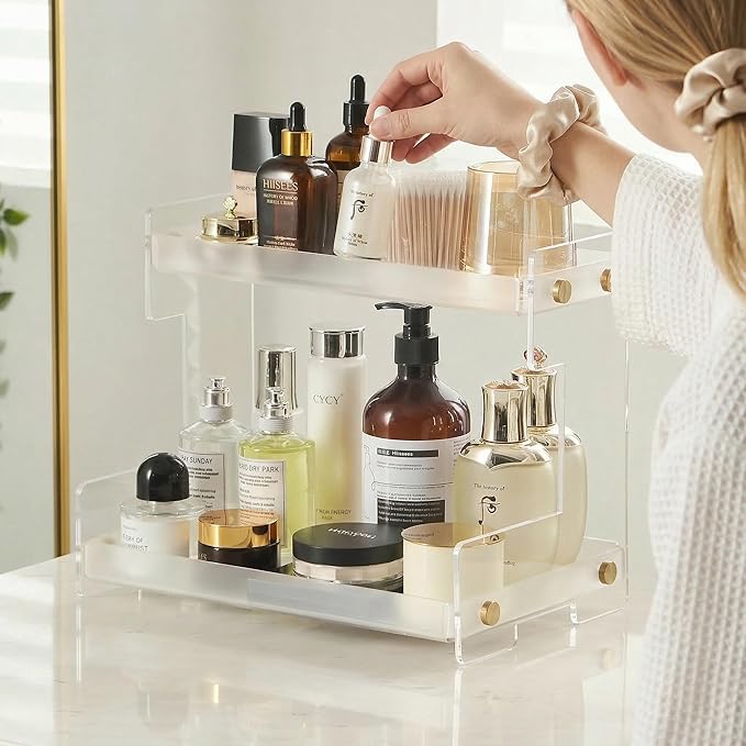 FFK Bathroom Organizer Countertop, 2 Tier Bathroom Counter Organizer Kitchen Spice Rack Cosmetic Organizer,Countertop Storage for Bathroom, Kitchen, Living Room, Bedroom, Dressing Table
