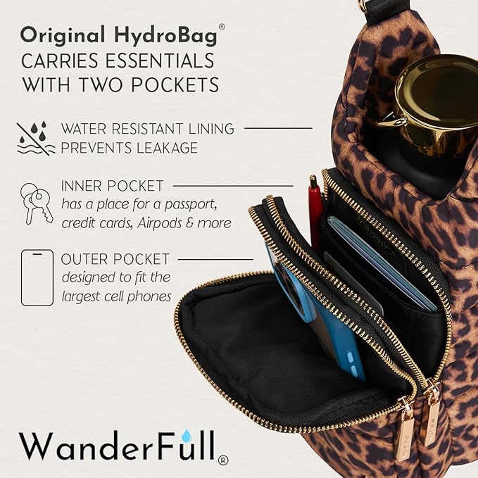 WanderFull® Original HydroBag® Collection, Water Bottle Holder w/Strap & Phone Pocket, Hands-Free Crossbody Water Bottle Bag