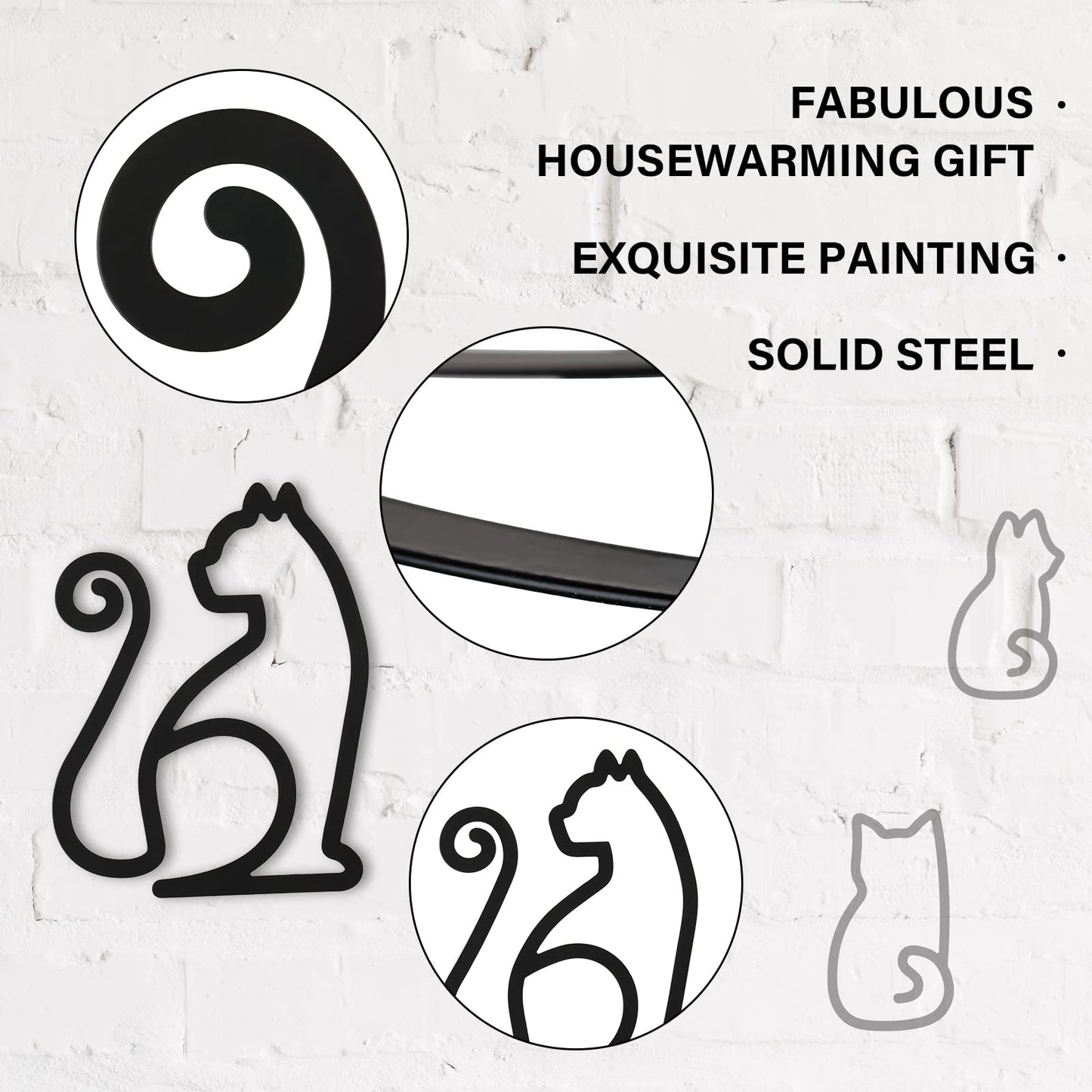 Ferraycle 3 Pieces Black Cat Metal Wall Art Wire Wall Sign Cat Sign Decor for Kitchen Restaurant Shop Decors Christmas Cats Lover Gifts(Cat Style)