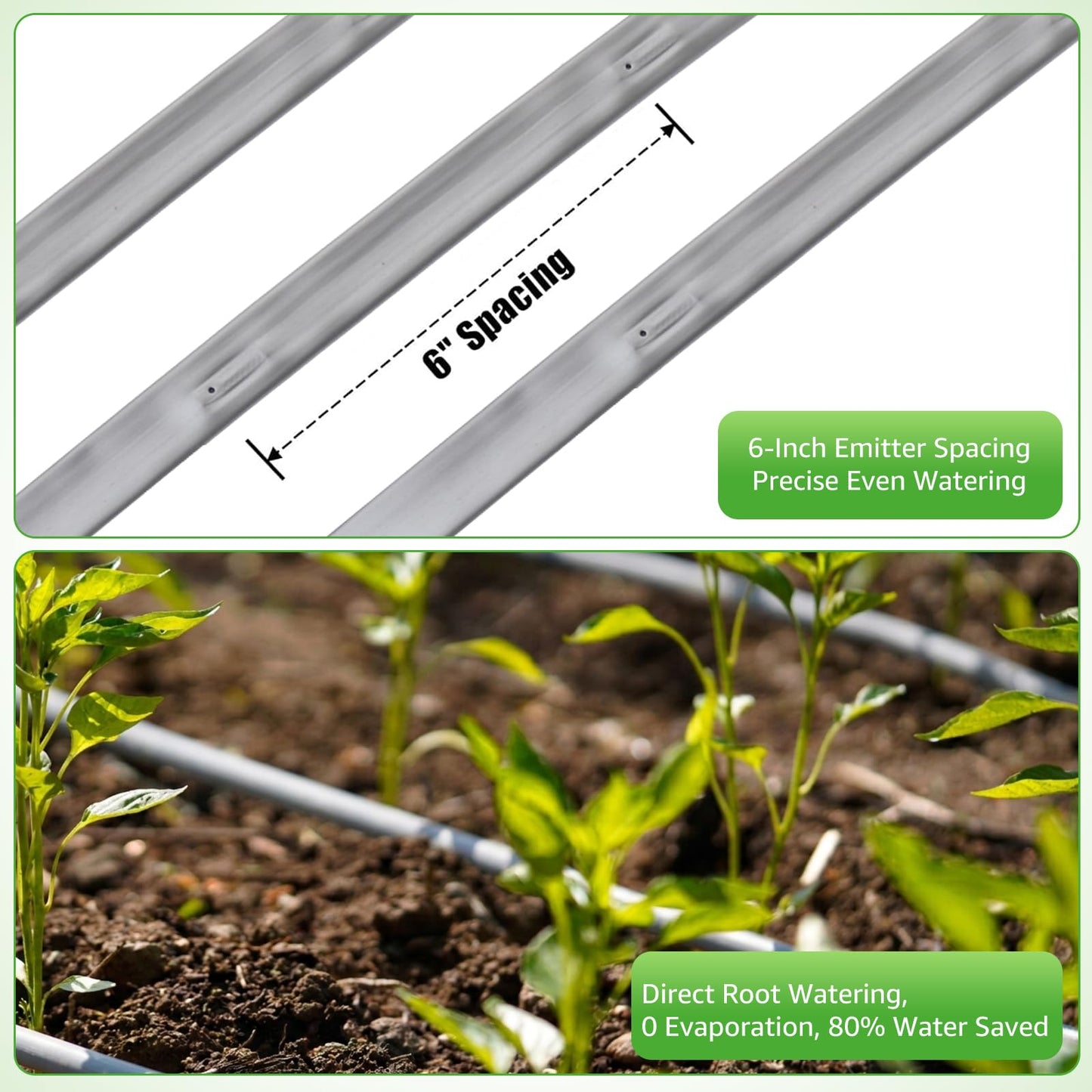 500FT 5/8" Drip Tape Irrigation, 16 Mil Heavy Duty with 6" Emitter Spacing, Silver Reflective Drip Tape Resistant to Pecking & Biting, Heat-Safe for Seedlings, Ideal for Garden Farm Greenhouse Patio