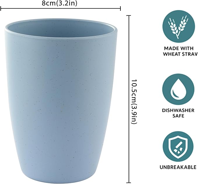 6PCS Wheat Straw Cups, OHOLA Unbreakable Reusable Plastic Drinking Glasses Cups Tumblers (12OZ, 6 Colors)