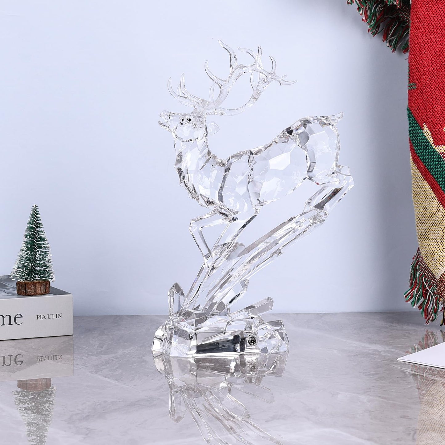 Acrylic Reindeer Christmas Decor Figurine - Modern Elegant Clear Reindeer Ornaments for Christmas Indoor Decor, Holiday Centerpiece, Living Room, Fireplace, Table Display (Clear, Standing 11.8")