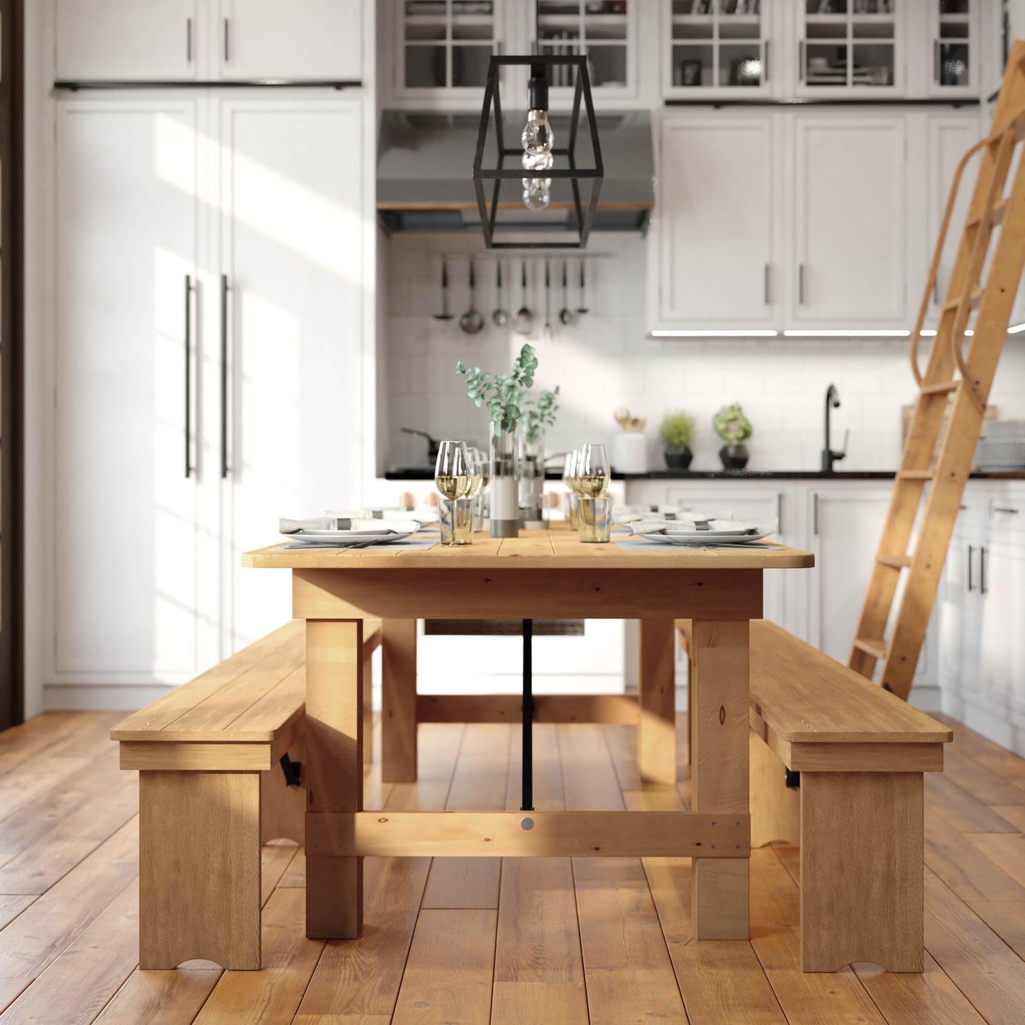 Flash Furniture HERCULES 7' x 40" Rectangular Antique Rustic Solid Pine Folding Farm Table, Light Natural