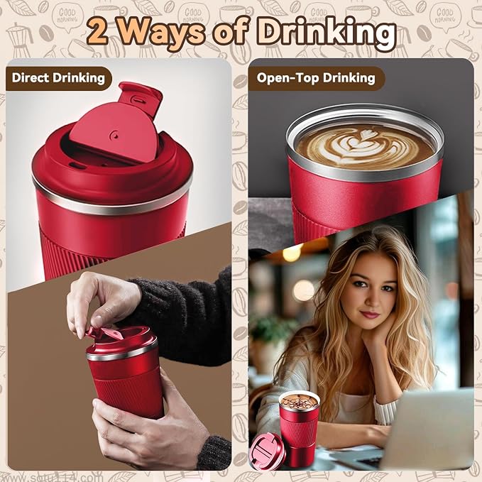 17OZ Travel Coffee Mug Insulated Coffee Cup with Spill Leak Proof Lid, Portable Stainless Steel Tumbler Reusable Hot and Cold Water Mug for Car, Daily, Camping- Red