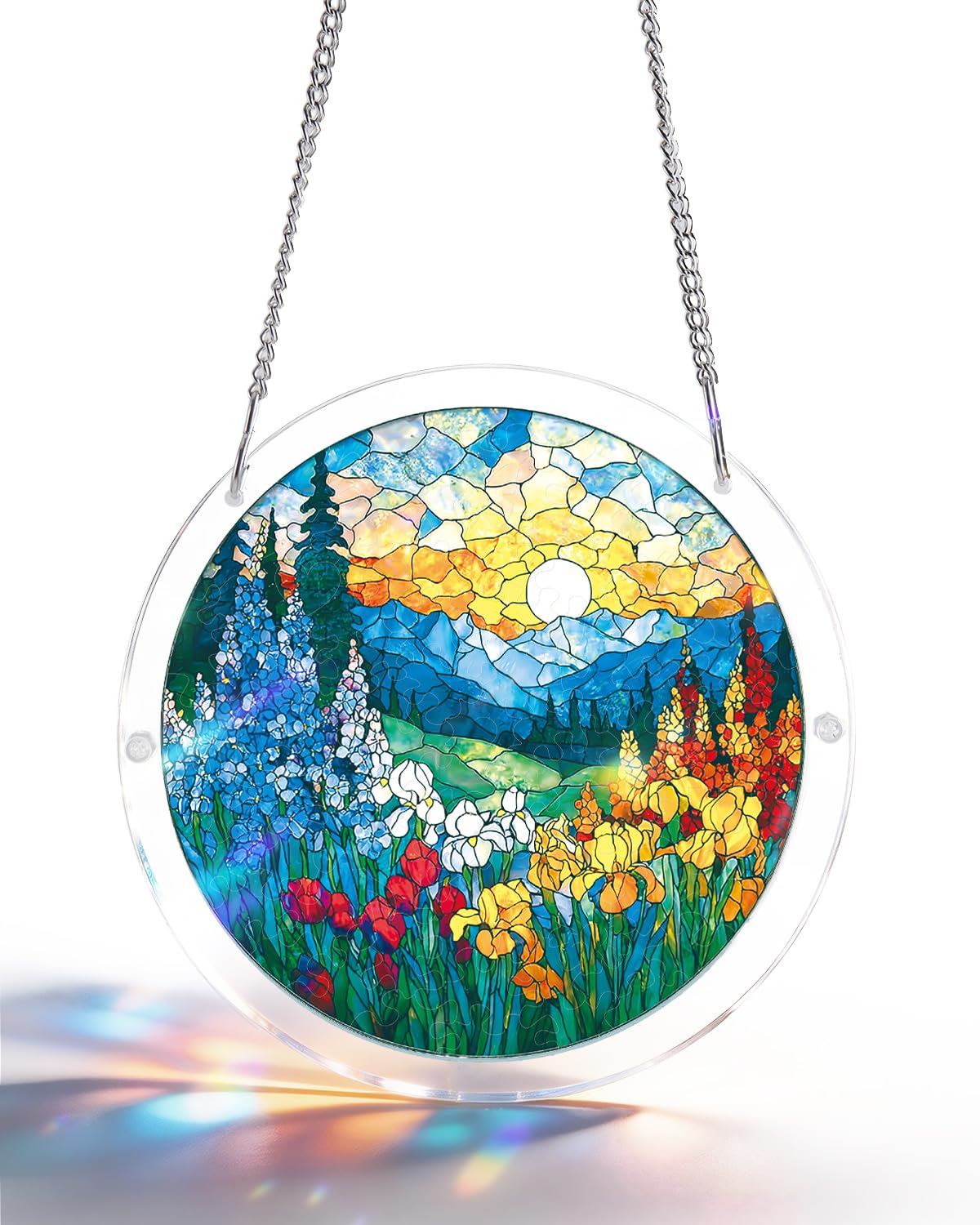 KaayeeWood 83 Pieces Acrylic Suncatcher Puzzle, Unique Dawn Blossom Sea Acrylic Sun Catcher Puzzle Kit for Doors Garden and Window Hanging, DIY Suncatcher Kits for Adults, 7.4 in
