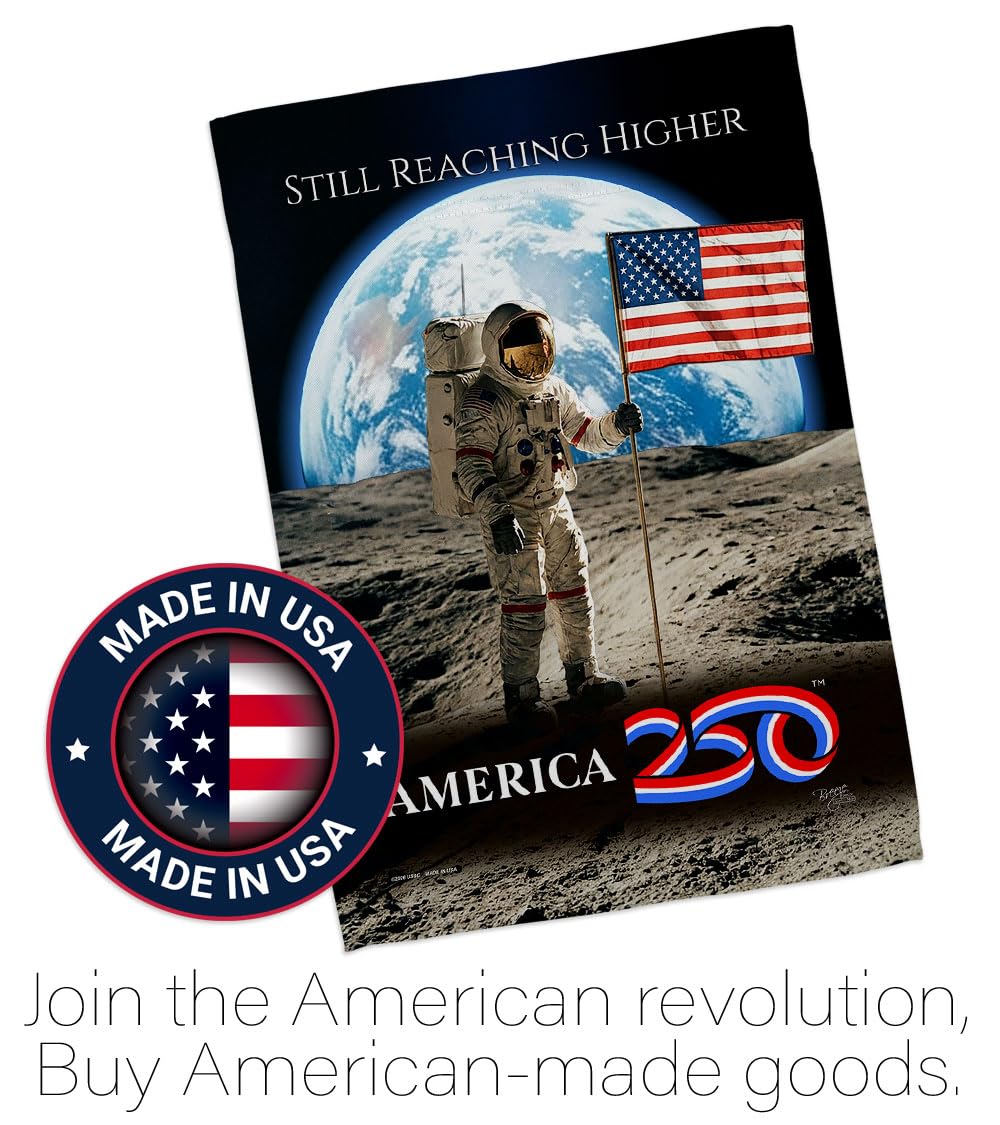 America 250 Flag Astronaut Milestone Embroidered American Flags for Outside House Applique Tapestry Pack Official Licensed Merchandise Wall Decor Canvas Moon Landing Banner USA 250th Anniversary