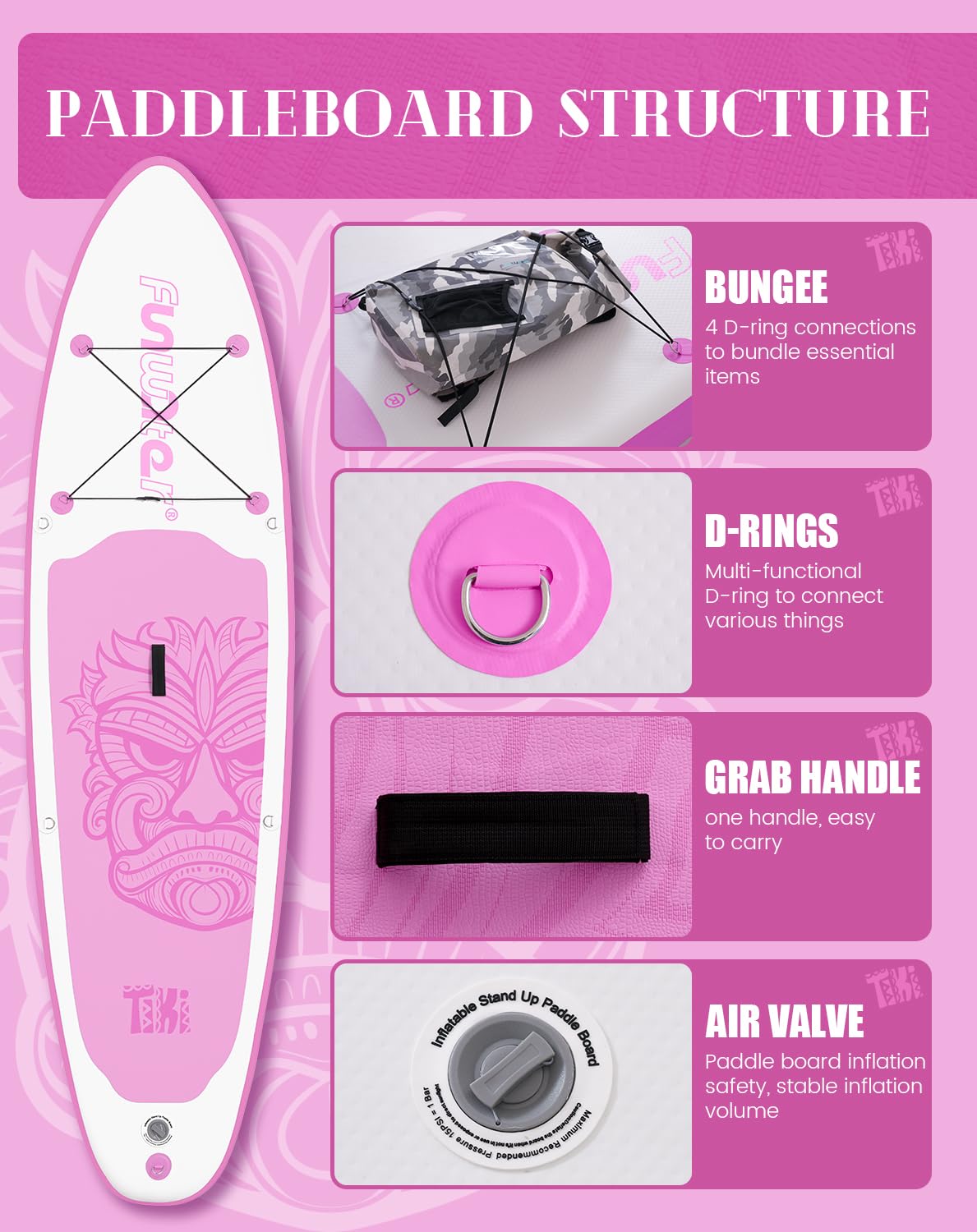 FunWater SUP Inflatable Stand Up Paddle Board 10'6×33"×6" Ultra-Light Inflatable Paddleboard with ISUP Accessories,Fins,Adjustable Paddle, Pump,Backpack
