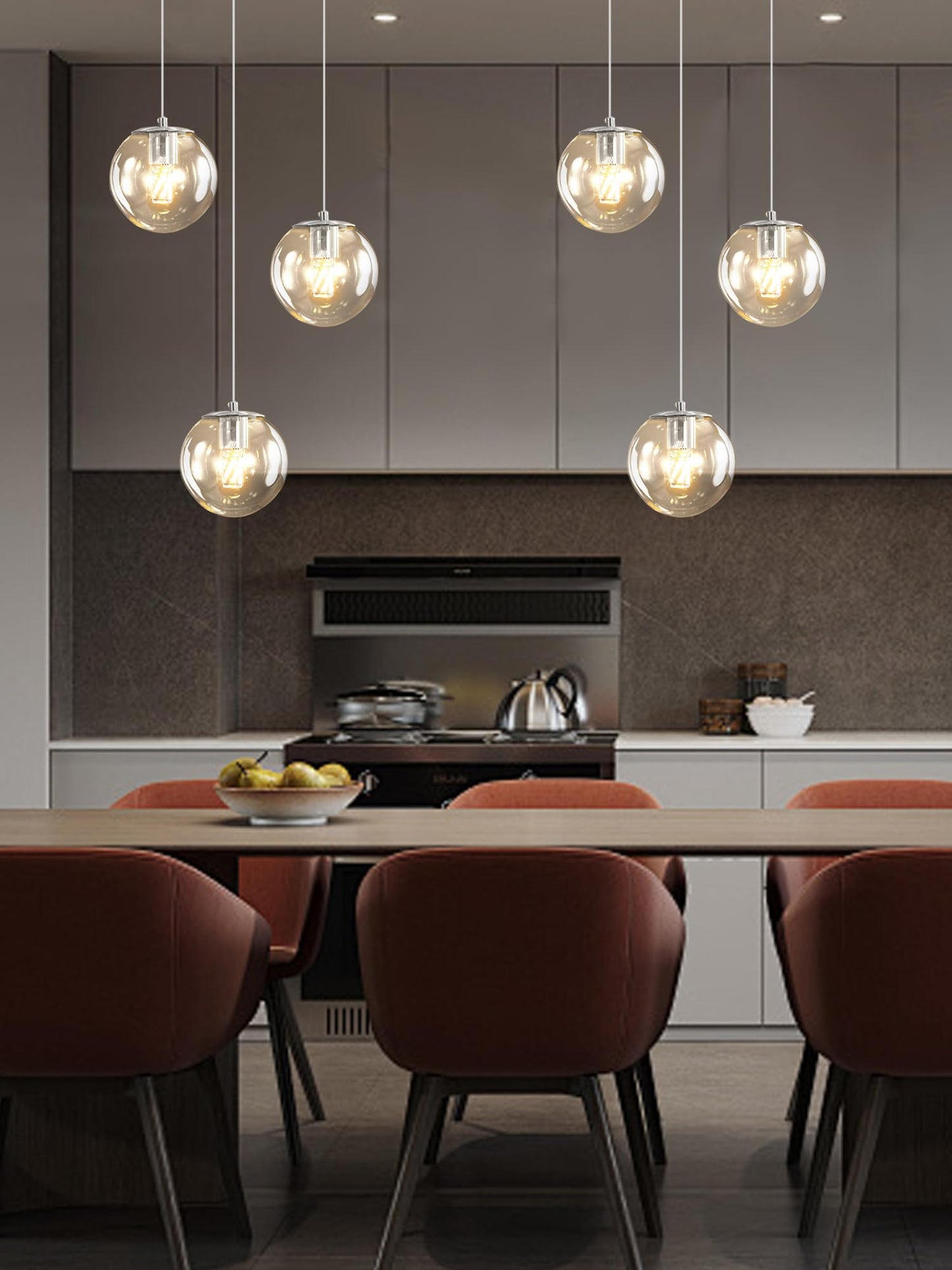 ykolupty 3-Light Chrome Pendant Lighting Modern Mini Chandeliers,Adjustable Clear Glass Pendant Light Fixture for Kitchen Island Dinning Room Bedroom