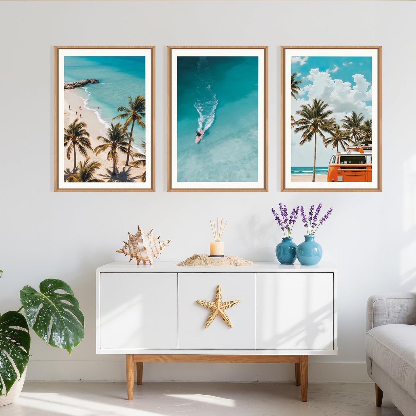 LHIUEM Large Nature Surfboard Beach Framed Canvas Wall Art,Summer Ocean Surfing Wall Decor,Palm Trees Wall Painting,Modern Picture Artwork for Living Room,Bedroom,Dining Room,Office -16"x24"x3