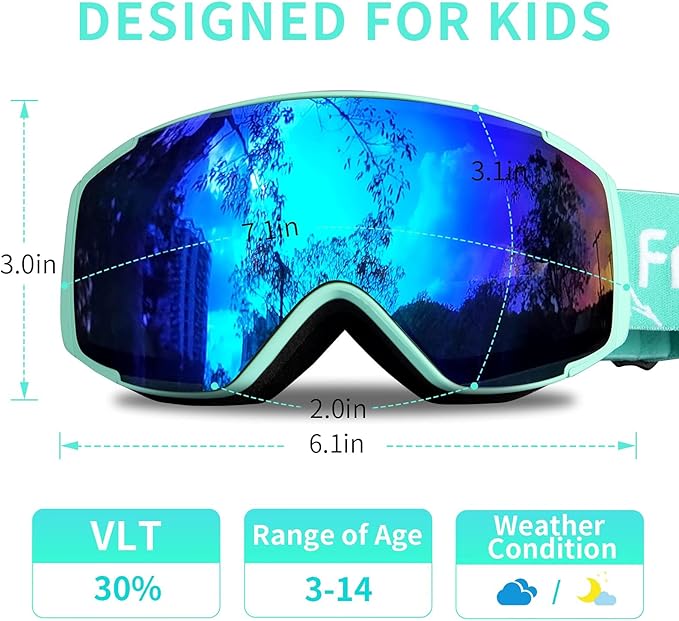 Freela Kids Ski Snowboard Goggles for Toddler(3-14) Youth Anti Fog Anti UV Goggles Girls Boys Snow Skiing Equipment