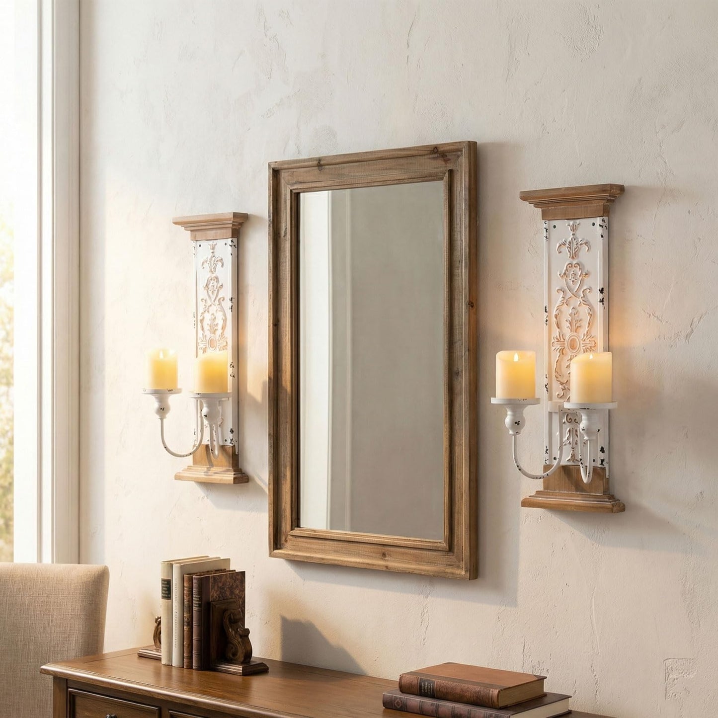 AIM & GGKK Large Wall Candle Sconce Holder,Set of 2 Wall Mounted Candle Holder for Home,Living Room, Dining Room,Rustic Farmhouse Boho Decorations
