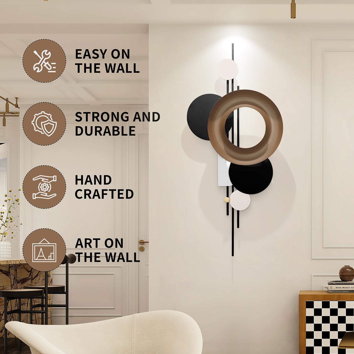 HEBOIX Modern Geometric Large Metal Wall Art 3D Wall Sculptures Handmade Wall Hanging Wall Decoration for Living Room/Dinning Room/Bedroom/Entryway/Kitchen/Office