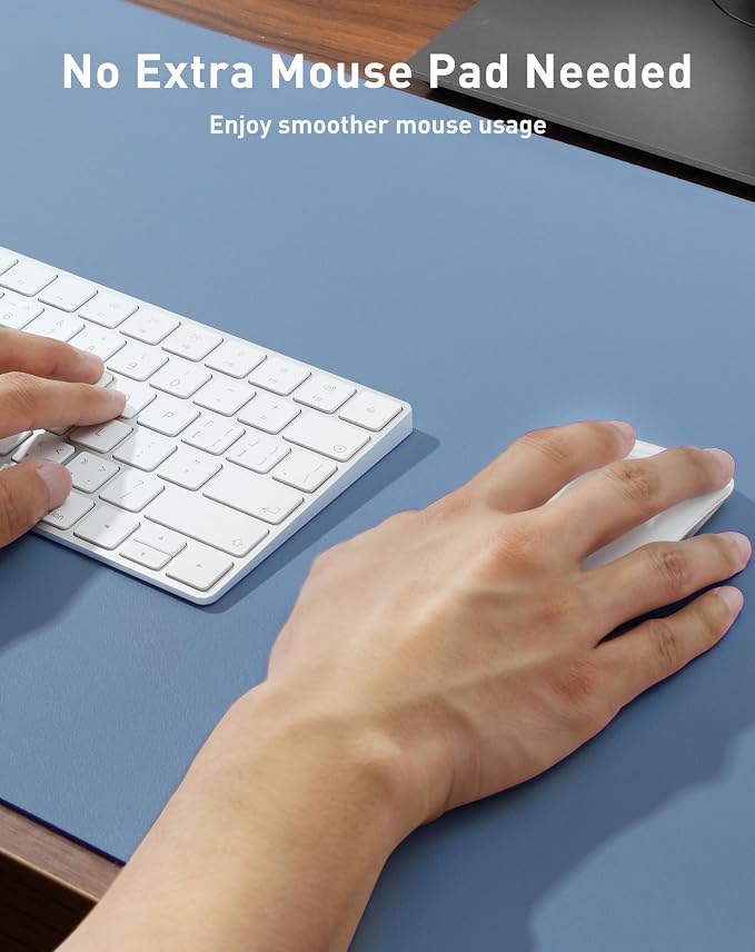 Aothia Faux Leather Desk Mat - Large Mouse Pad, Non-Slip PU Leather Blotter, Waterproof Writing Surface for Office and Home (Denim Blue, 40" x 24")