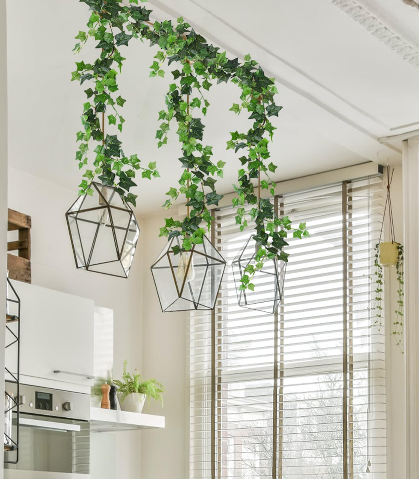 RECUTMS 3 Strands Artificial Ivy Vines 6.3Ft Green Ivy Garland Faux Hanging Plants Greenery Decoration Artificial Vines for Spring Home Decor Indoor Home Wall Wedding Room Easter Decor(Green)