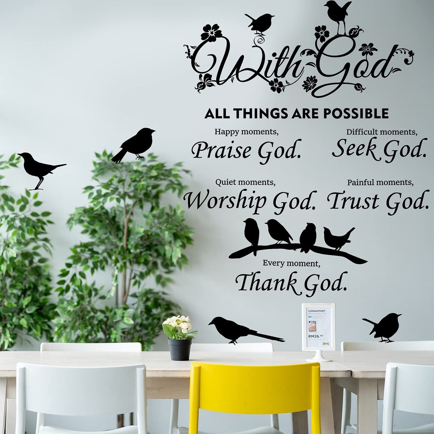 2 Pieces Bible Verse Wall Decal Scripture Quote Sticker - With God Things Are Possible Vinyl Christian Praise God DIY Inspirational Sayings Wall Art for Home Bedroom Decor