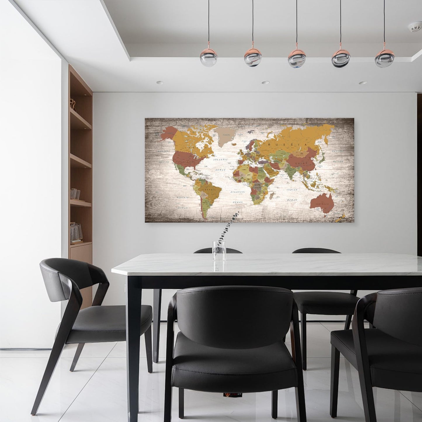 Baisuwallart B0562 1 Piece World Map Poster Canvas Wall Art Painting Modern Framed Map of The World Home Office Decor Maps Picture Prints for Living Room Artwork 48x24inches