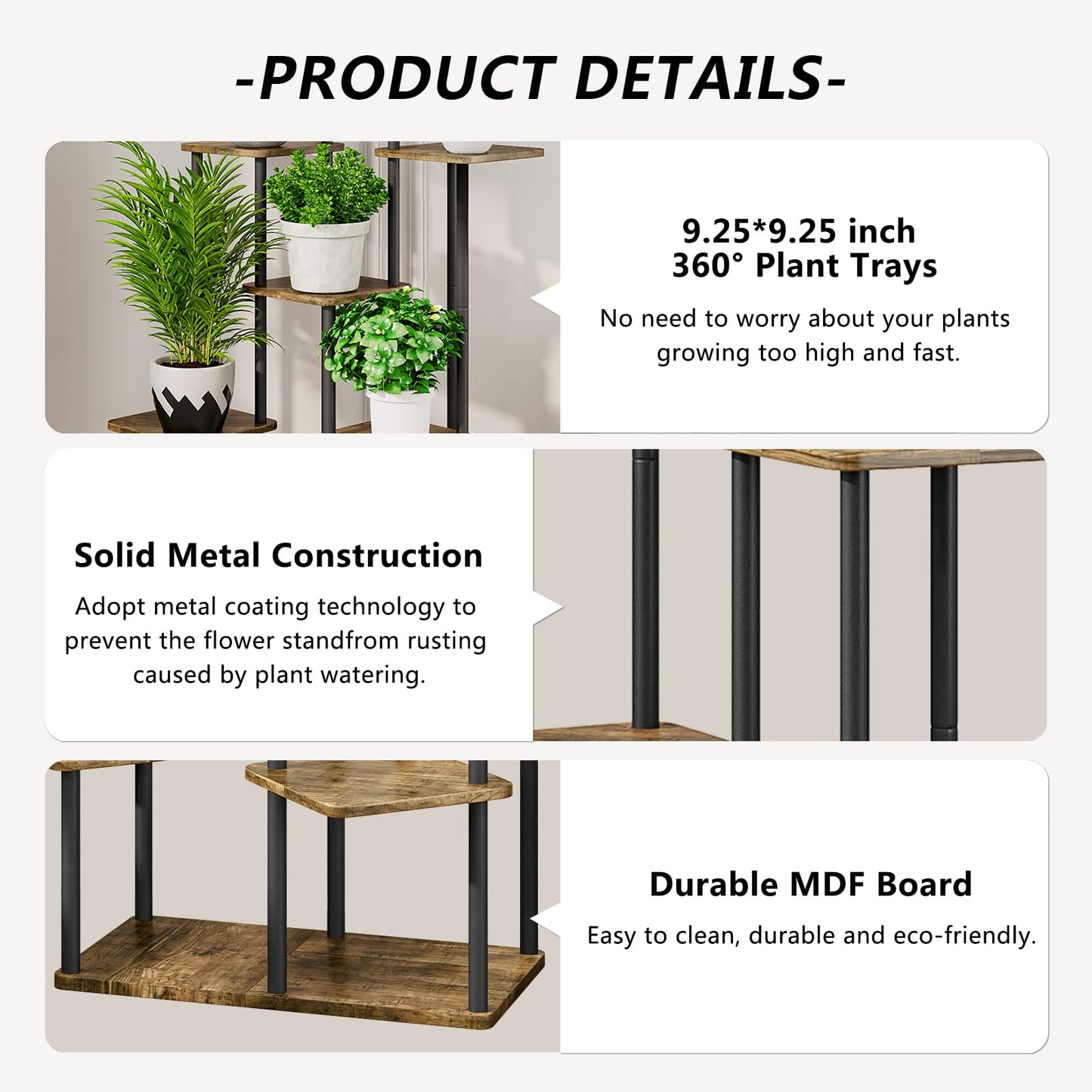 AZERPIAN Plant Stand 7 Tier Indoor Metal Flower Shelf for Multiple Plants Corner Tall Flower Holders for Patio Garden Living Room Balcony Bedroom, Black (7 Tier-Black)