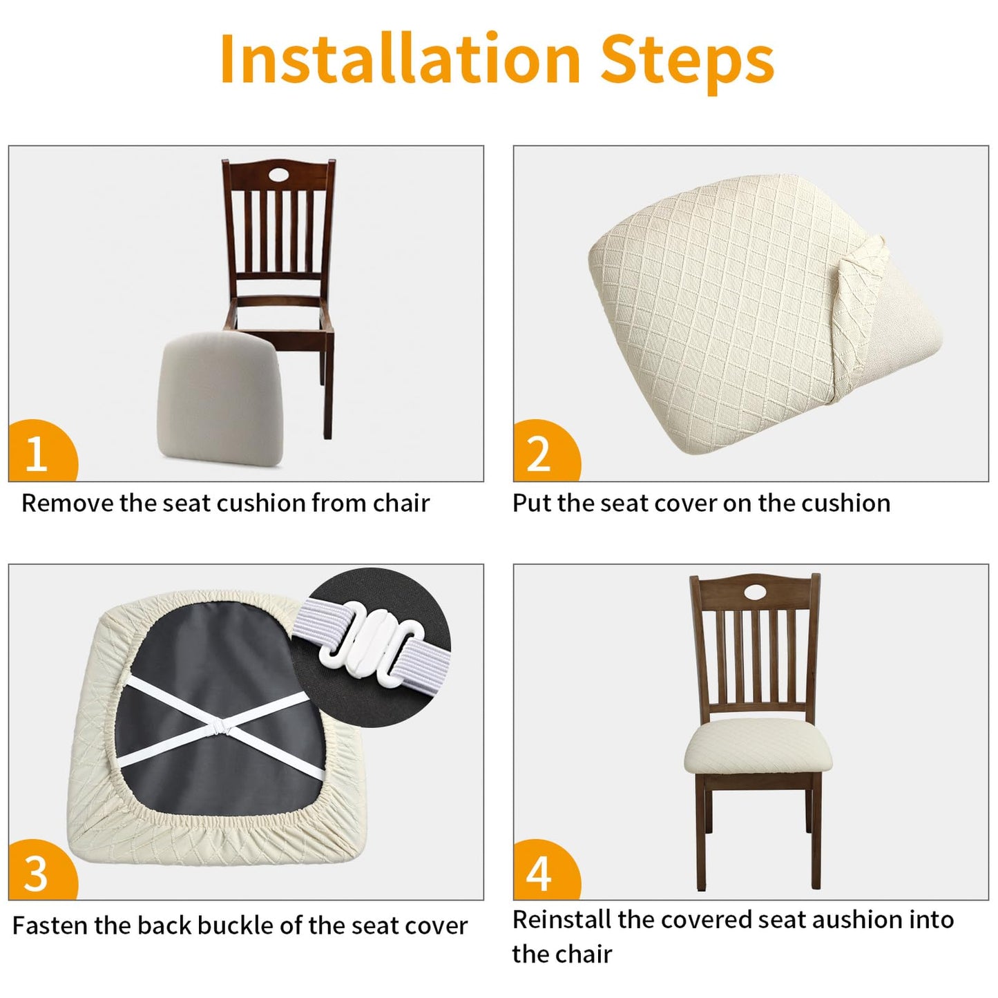 Fuloon Stretch Chair Seat Covers 6 PCS, Removable Washable Dining Chair Covers Anti-Dust Dining Room Seat Cushion Slipcovers (6, Beige)