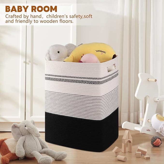80L Large Cotton Rope Laundry Basket for Bedroom & Laundry Room, Tall Clothes Hamper with Sturdy Handles, Neutral Storage Bin Capable of Holding Blankets and Toys