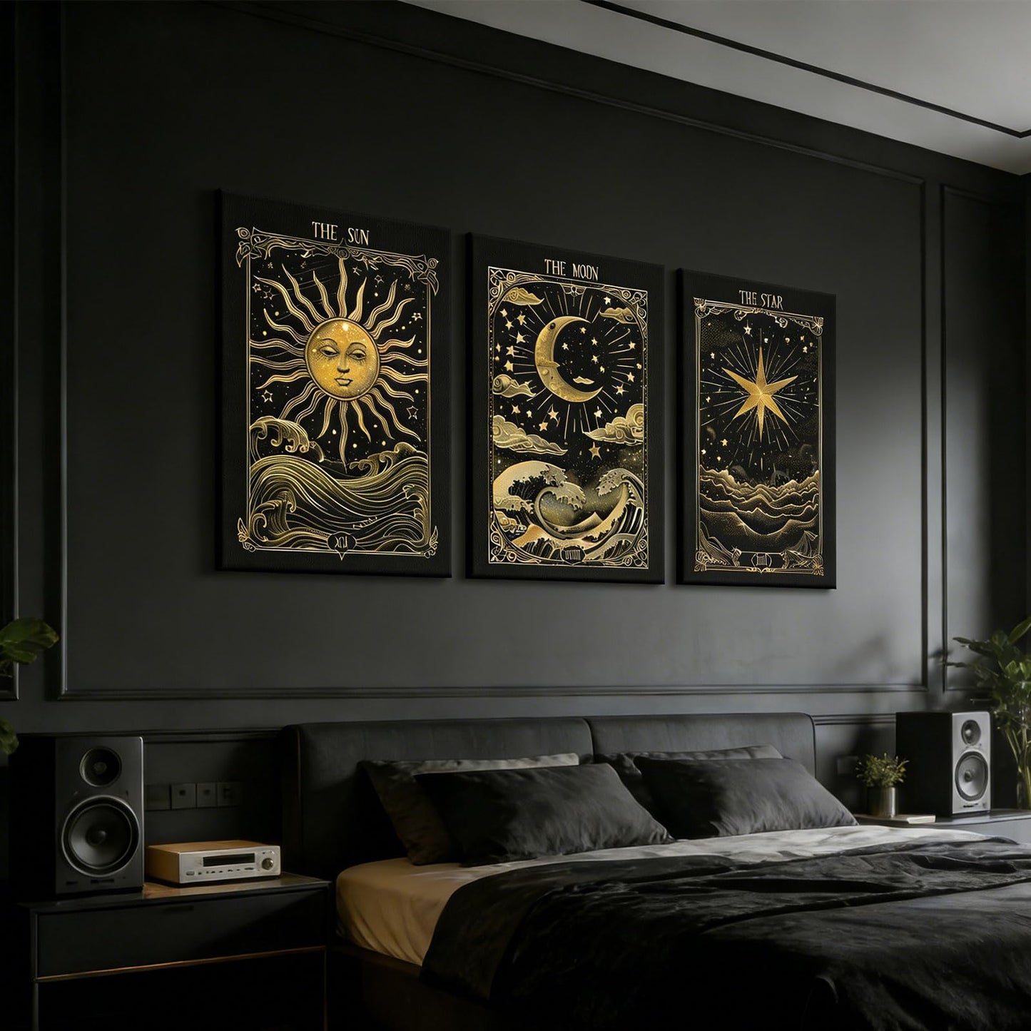 3Pcs Sun And Moon Celestial Canvas Wall Art Tarot Painting Picture Wall Decor astrology Poster Print Artwork for Bed Room Living Room Apartment Bath Room Study room Home Decoration