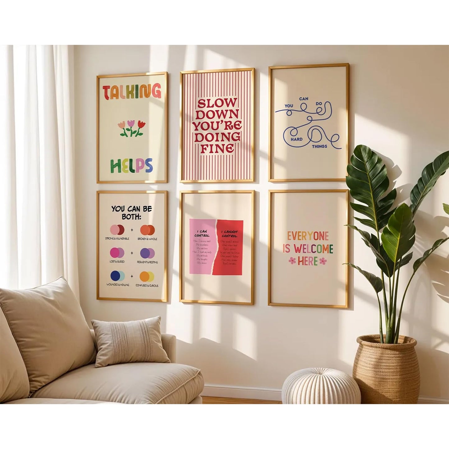 Mental Health Office Wall Decor Therapy Wall Art Mental Health Canvas Posters Motivational Inspirational Quotes Pictures Boho Positive Artwork for Counseling Office Classroom 8x10 Inch Unframed 6Pcs