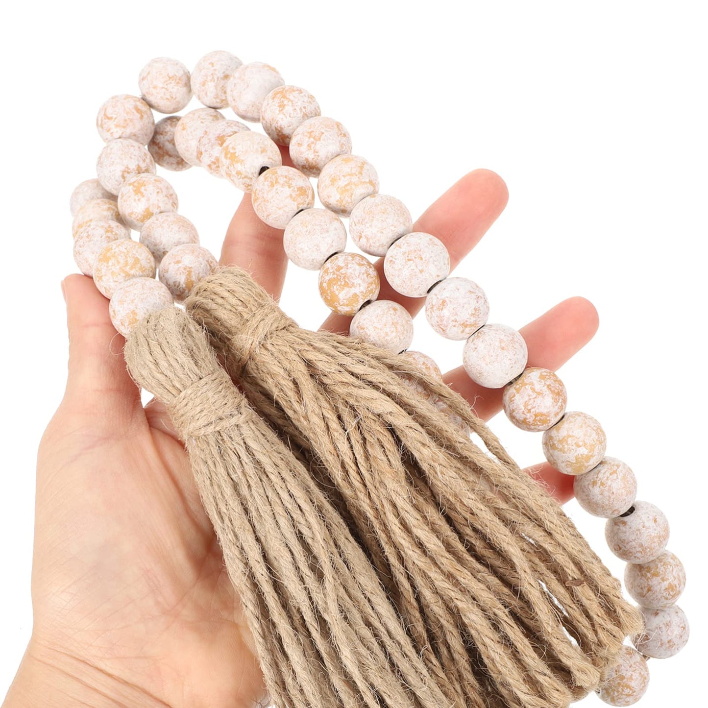 IMIKEYA Wooden Beads Garland: Farmhouse Wood Bead Garland with Tassels Boho Wall Hanging for Home Decor Tiered Tray Rustic Wood Prayer for Coffee Table Decor