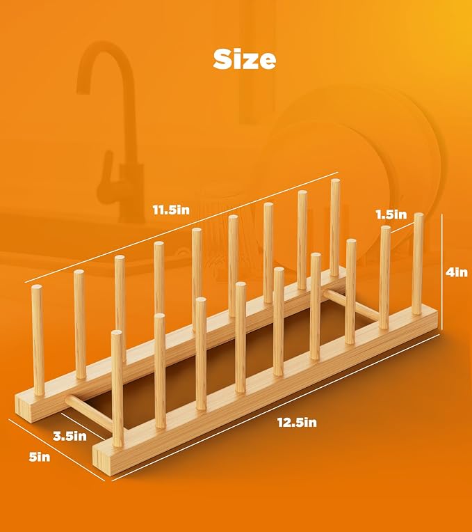 Bamboo Dish Drying Rack, 2 Pack Wooden Storage Holder Organizer for Plate/Bowl/Cup/Book/Pot/Lid/Cutting Board Drying Rack Stand Holder