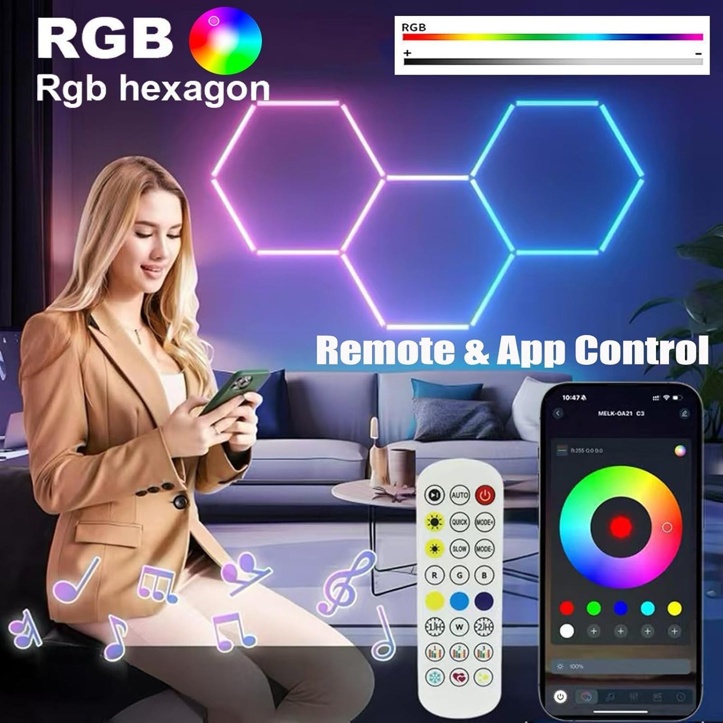 ZTANHOUSE 25Pack RGB Hexagon led Garage Lights,5 Hexagon Light with Multi Color,Dimmable&Speed Adjustable RGB Hex Wall Lights,DIY Design for Remote Control & Smart App Control Music Modes