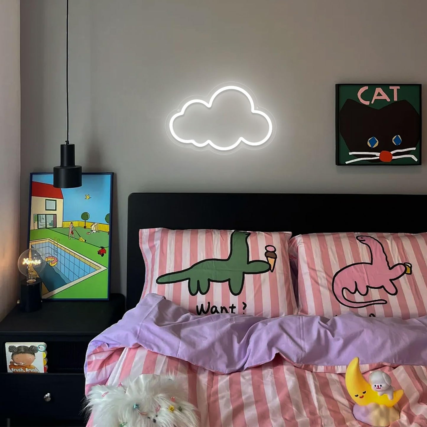 Cloud Neon Sign Cute White Clouds LED Light Sign for Wall,13 * 7.9IN Dimmable USB Floating Clouds Light Up Sign for Living Room Kid Bedroom Nursery Birthday Christmas Wedding Party decor