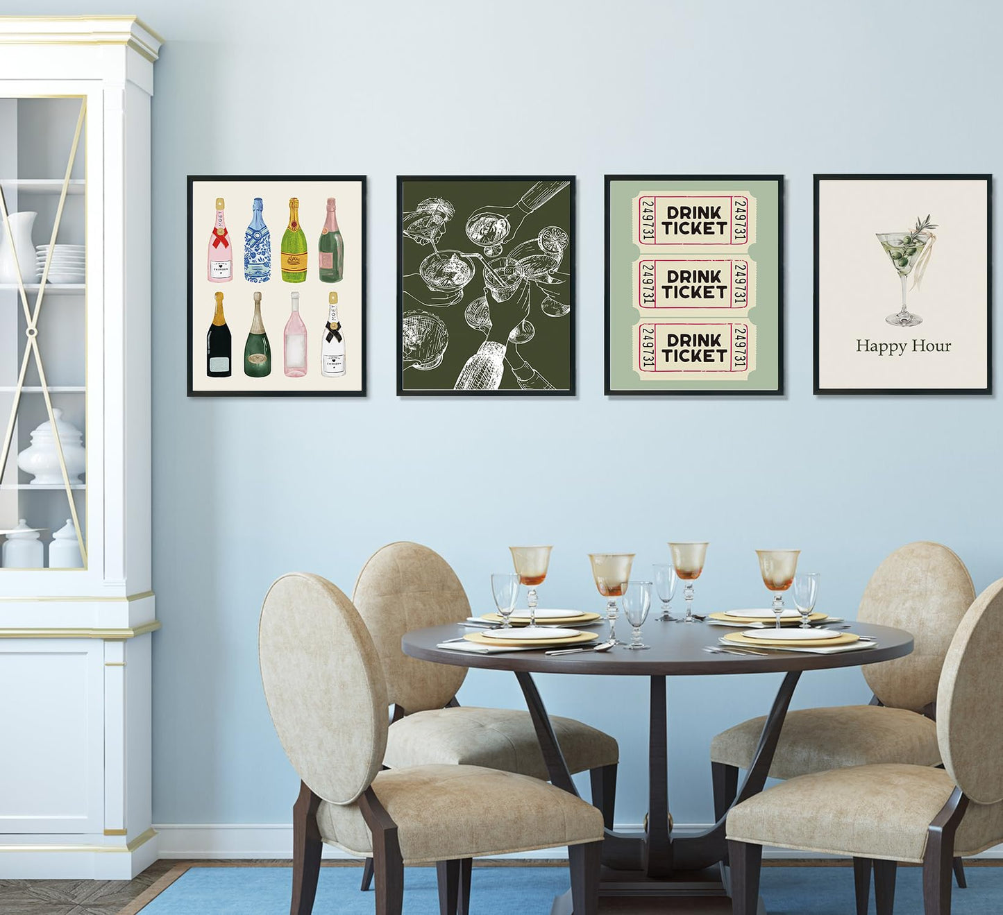 ULEGIE Bar Wall Decor Bar Cart Decor, Trendy Retro Champagne Cocktail Cheers Wall Art Decor Set of 4, Bar Poster, Bar Art Wall Decor Posters for Home Lounge Bar Club Kitchen, 8x10 Inch Unframed