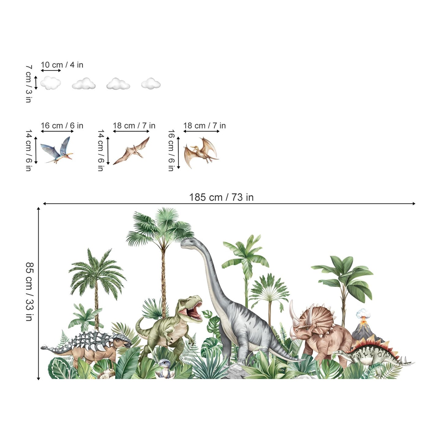 decalmile Large Dinosaurs Wall Decals Dino Animal Tropical Palm Tree Wall Stickers Living Room Baby Nursery Kids Room Home Decor(XXL)