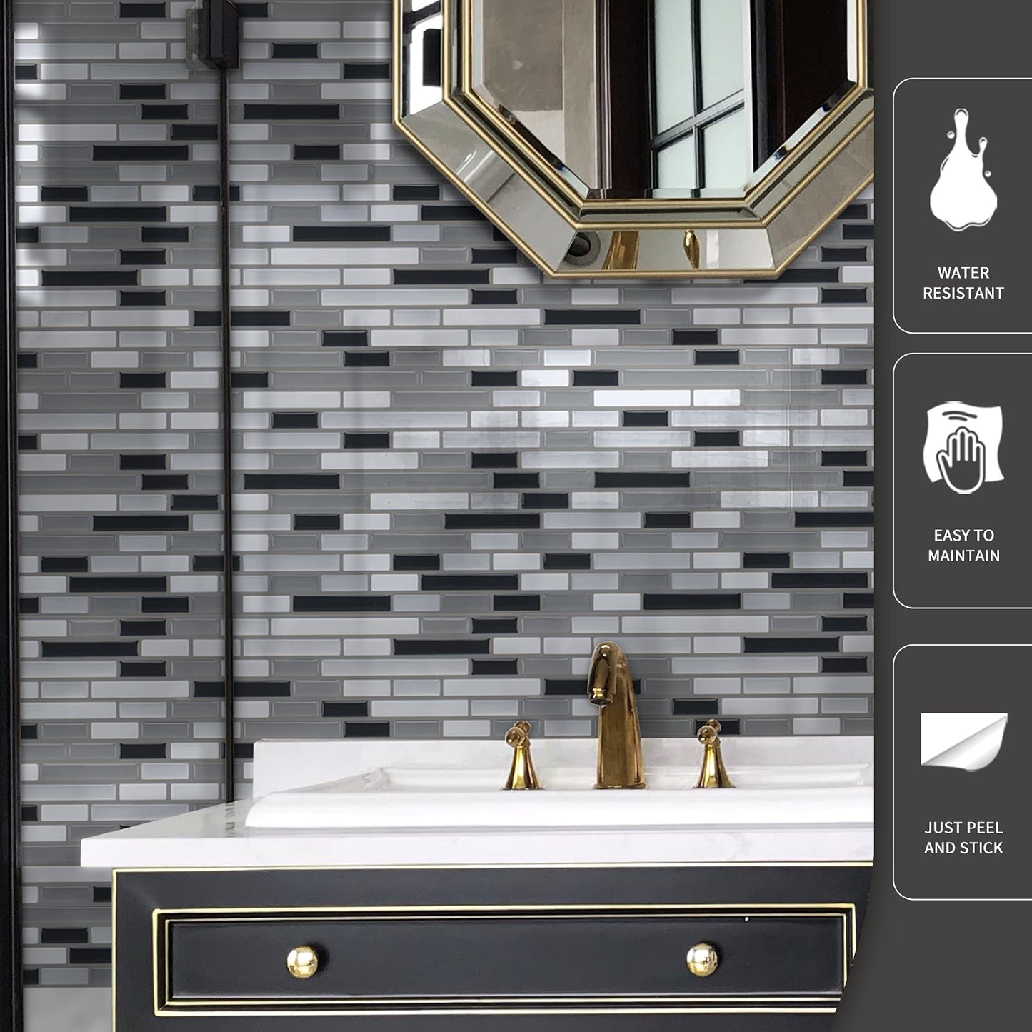 Art3d 12" x 12" Peel and Stick Tile Kitchen Backsplash Sticker Gray Brick (6 Tiles)