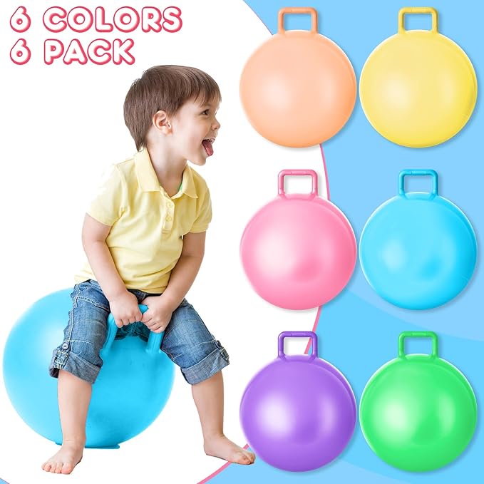 Lewtemi 6 Pcs Hopper Ball Carnival Outdoor Games 22 Inch Jumping Hopping Inflatable Bouncing Ball with Handle and Air Pump for Kids Sport Exercise(Light Colors)