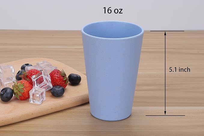 Wheat Straw Unbreakable Cup | 16 oz Reusable Water Drinking Glasses Sets of 5 | Lightweight Tumbler for Kitchen Outdoor | Dishwasher Safe, BPA Free and Eco friendly (16 oz, 5 Color_A)