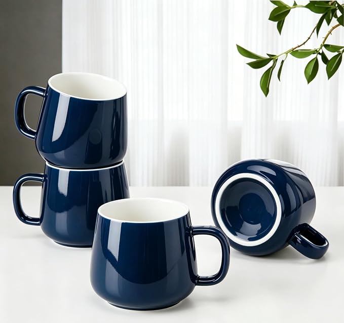 Teocera Ceramic Coffee Mug Set of 4-12 oz Coffee Mugs with Large Handles for Hot or Cold Drinks Like Latte, Cocoa, Tea or Juice - Smooth Ceramic, Dishwasher Safe, Navy