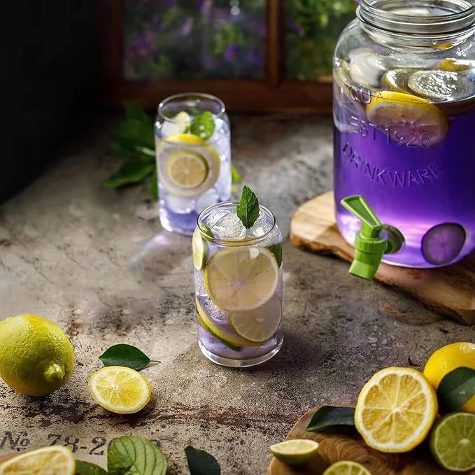 Le'raze Set of 10 Patented Can Shaped® Drinking Glasses - 16oz Clear Irish Glass Cups for Margarita, Cocktails, Iced Coffee, Tea, Soda, Whiskey, Water and Beer.